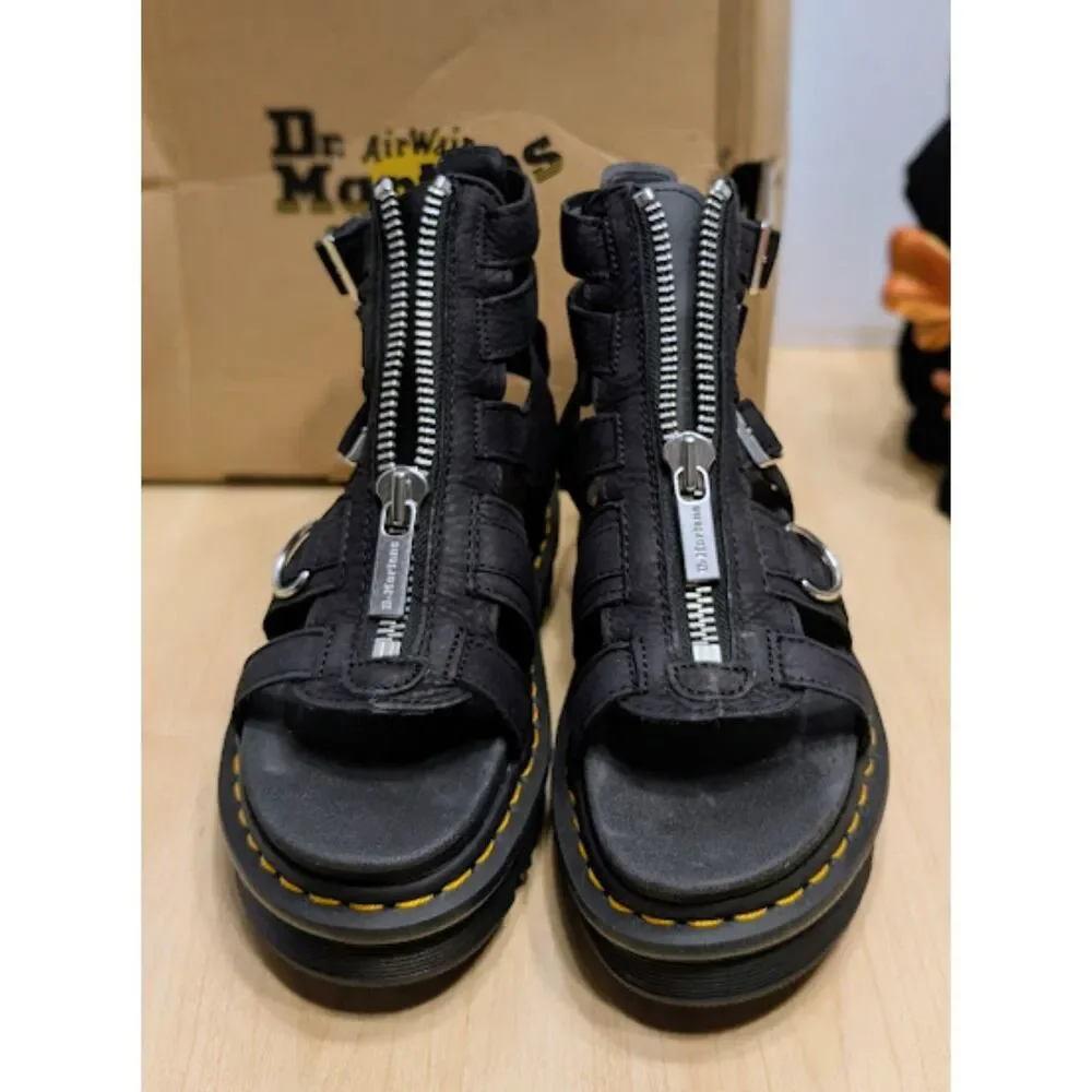 Dr. Martens Olson Grey Tumbled Nubuck Leather Gladiator Zip Sandals UK 5 NIB